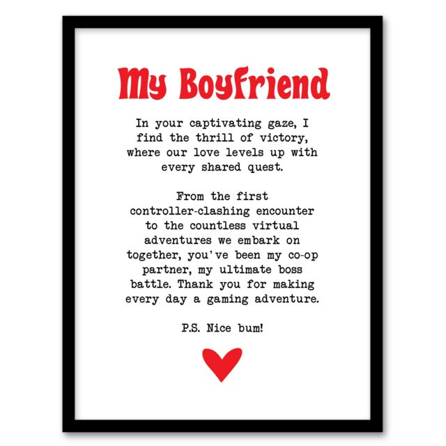 "Artery8 Love Poem Gamer Nerd Boyfriend Romantic Poetry Framed Art Print in White - Size: W12"" x H16""" - image 1