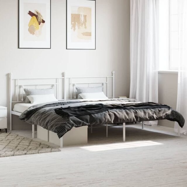 Berkfield Home Metal Bed Frame without Mattress with Headboard White 193x203cm - Size: 193x203 cm - image 1