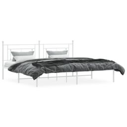 Berkfield Home Metal Bed Frame without Mattress with Headboard White 193x203cm - Size: 193x203 cm - thumbnail 3