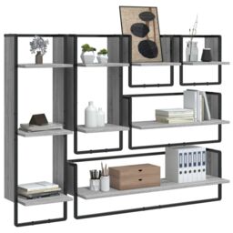 Berkfield Home 6 Piece Wall Shelf Set with Bars Grey Sonoma Engineered Wood - thumbnail 3