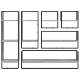 Berkfield Home 6 Piece Wall Shelf Set with Bars Grey Sonoma Engineered Wood - thumbnail 4