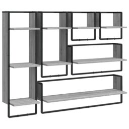 Berkfield Home 6 Piece Wall Shelf Set with Bars Grey Sonoma Engineered Wood - thumbnail 2