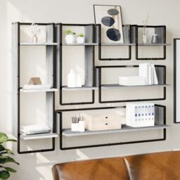 Berkfield Home 6 Piece Wall Shelf Set with Bars Grey Sonoma Engineered Wood - thumbnail 1