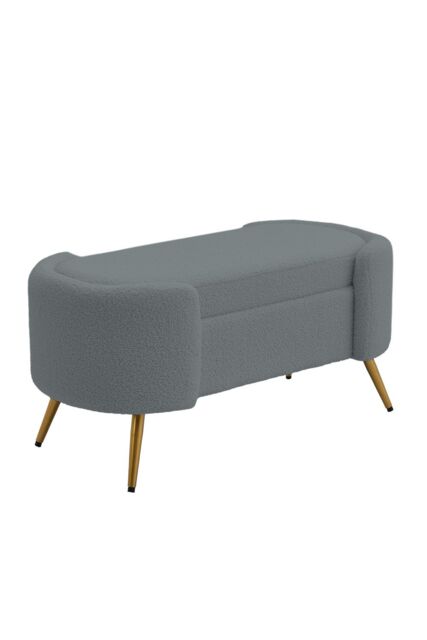 Luxurious Sherpa Accent Bench with Gold Metal Legs in Grey - image 1