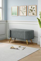 Luxurious Sherpa Accent Bench with Gold Metal Legs in Grey - thumbnail 2