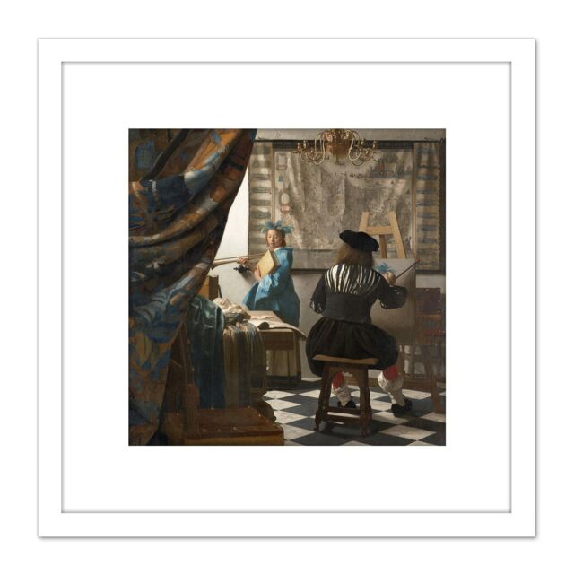 Artery8 Jan Vermeer The Art Of Painting 8X8 Inch Square Wooden Framed Wall Art Print Picture with Mount in White - image 1