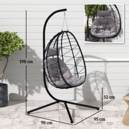 OUTSUNNY Garden Egg Chair Outdoor Hanging Swing Chair, Folding Basket, Grey - thumbnail 3
