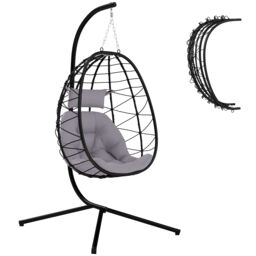 OUTSUNNY Garden Egg Chair Outdoor Hanging Swing Chair, Folding Basket, Grey - thumbnail 2