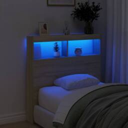Berkfield Home Headboard Cabinet with LED Sonoma Oak 100x17x102 cm in Light Tan - Size: 100 x 17 x 102 cm - thumbnail 4