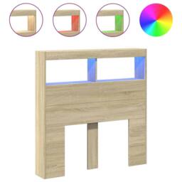 Berkfield Home Headboard Cabinet with LED Sonoma Oak 100x17x102 cm in Light Tan - Size: 100 x 17 x 102 cm