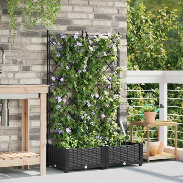 Berkfield Home Durable Garden Planter with Trellis 2 pcs Black 80x40x125.5 cm - image 1