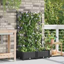 Berkfield Home Durable Garden Planter with Trellis 2 pcs Black 80x40x125.5 cm