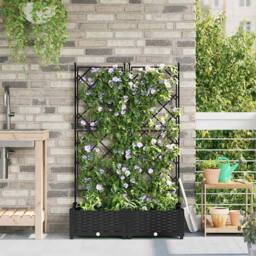 Berkfield Home Durable Garden Planter with Trellis 2 pcs Black 80x40x125.5 cm - thumbnail 2