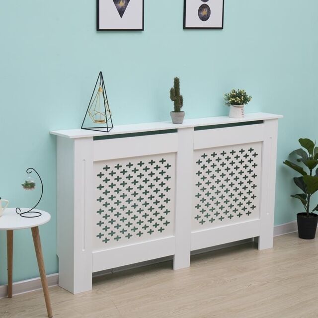 Home Source Extra Large Radiator Cover MDF Wooden Home Decor Modern Design in White - Size: XL - image 1