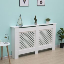 Home Source Extra Large Radiator Cover MDF Wooden Home Decor Modern Design in White - Size: XL - thumbnail 1