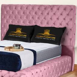 UK Bed Furniture Ambassador Upholstered Bed Frame with 54-inch Headboard - Slatted Base in Pink - Size: Super King - thumbnail 2