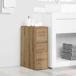 Berkfield Home Narrow Bathroom Cupboard with Wheels Artisian Oak Engineered Wood in Brown - thumbnail 2