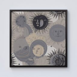 Warren Reed - Designer Grey Black Abstract Moon & Sun Framed Canvas - Size: w10 inch x h10 inch - thumbnail 1