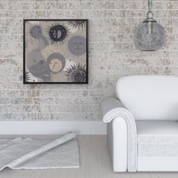 Warren Reed - Designer Grey Black Abstract Moon & Sun Framed Canvas - Size: w10 inch x h10 inch - thumbnail 2