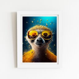 "Warren Reed - Designer Meerkat With Golden Glasses Splashart Framed Art Print in White - Size: W20"" x H30""" - thumbnail 2
