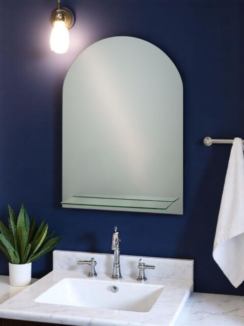 Showerdrape Greenwich Arched Oval Wall Mounted Frameless Bathroom Mirror with Vanity Shelf 70 x 50cm in Silver - Size: 70 x 50 cm - image 1