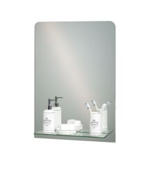 Showerdrape Greenwich Arched Oval Wall Mounted Frameless Bathroom Mirror with Vanity Shelf 70 x 50cm in Silver - Size: 70 x 50 cm - thumbnail 5