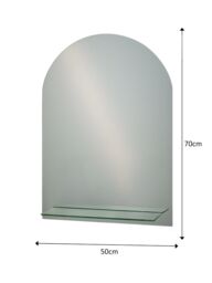 Showerdrape Greenwich Arched Oval Wall Mounted Frameless Bathroom Mirror with Vanity Shelf 70 x 50cm in Silver - Size: 70 x 50 cm - thumbnail 2