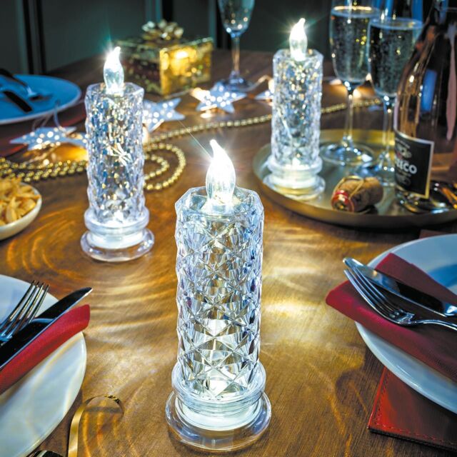 mysmartbuy Set of 3 Candle Lamps - Battery Powered Portable Cordless Flame Effect Facetted LED Lights Home Decoration - Each H18 x 6cm