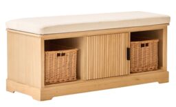 Nordlys Wooden Entryway Bench with 1 Door & 2 Storage Compartments with Baskets in Brown