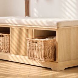 Nordlys Wooden Entryway Bench with 1 Door & 2 Storage Compartments with Baskets in Brown - thumbnail 3