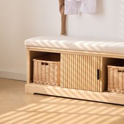 Nordlys Wooden Entryway Bench with 1 Door & 2 Storage Compartments with Baskets in Brown - thumbnail 8
