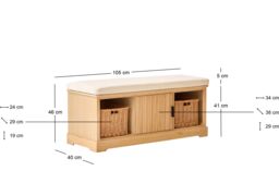 Nordlys Wooden Entryway Bench with 1 Door & 2 Storage Compartments with Baskets in Brown - thumbnail 5