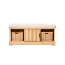 Nordlys Wooden Entryway Bench with 1 Door & 2 Storage Compartments with Baskets in Brown - thumbnail 7