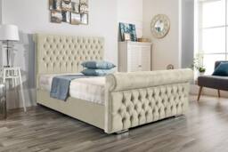 UK Bed Furniture Faye Slatted Base Upholstered Bed with 48 Inch Headboard in Cream - Size: Super King - thumbnail 1