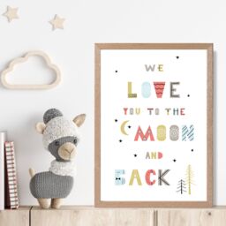 ARTZE Cute Love you to the Moon Scandi Quote Framed Print SIZE: A3 with Oak Frame in Pale Blue - Size: A4 - thumbnail 2