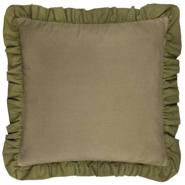 Wylder Effie 100% Cotton Plain Ruffle Cushion in Green - Size: 45 cm x 45 cm - image 1