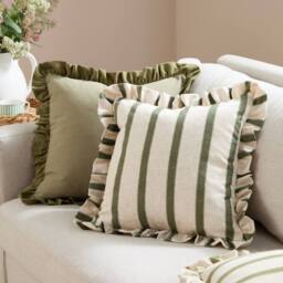 Wylder Effie 100% Cotton Plain Ruffle Cushion in Green - Size: 45 cm x 45 cm - thumbnail 5