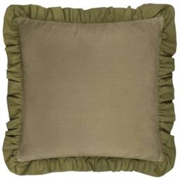 Wylder Effie 100% Cotton Plain Ruffle Cushion in Green - Size: 45 cm x 45 cm - thumbnail 1