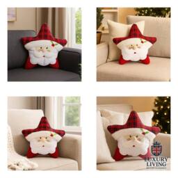 Luxury Living Star-Shaped Embroidered Christmas Santa Cushion in Red - Size: 45 cm x 45 cm - thumbnail 5