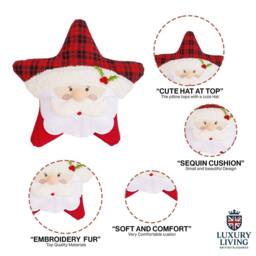 Luxury Living Star-Shaped Embroidered Christmas Santa Cushion in Red - Size: 45 cm x 45 cm - thumbnail 3