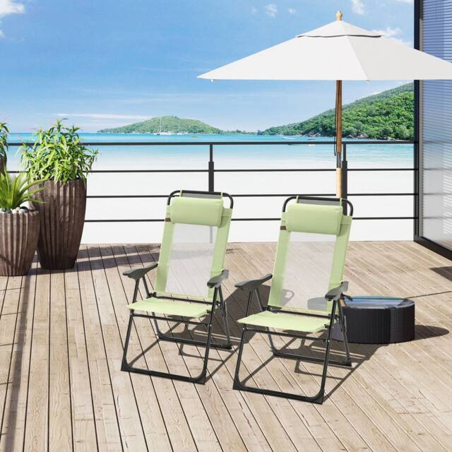 OUTSUNNY Garden Chairs Set of 2 Folding Camping Chair Recliners, Green - Size: 2 Pack - image 1