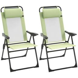 OUTSUNNY Garden Chairs Set of 2 Folding Camping Chair Recliners, Green - Size: 2 Pack - thumbnail 2