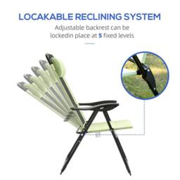 OUTSUNNY Garden Chairs Set of 2 Folding Camping Chair Recliners, Green - Size: 2 Pack - thumbnail 5