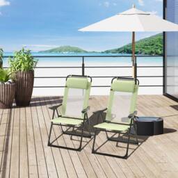 OUTSUNNY Garden Chairs Set of 2 Folding Camping Chair Recliners, Green - Size: 2 Pack