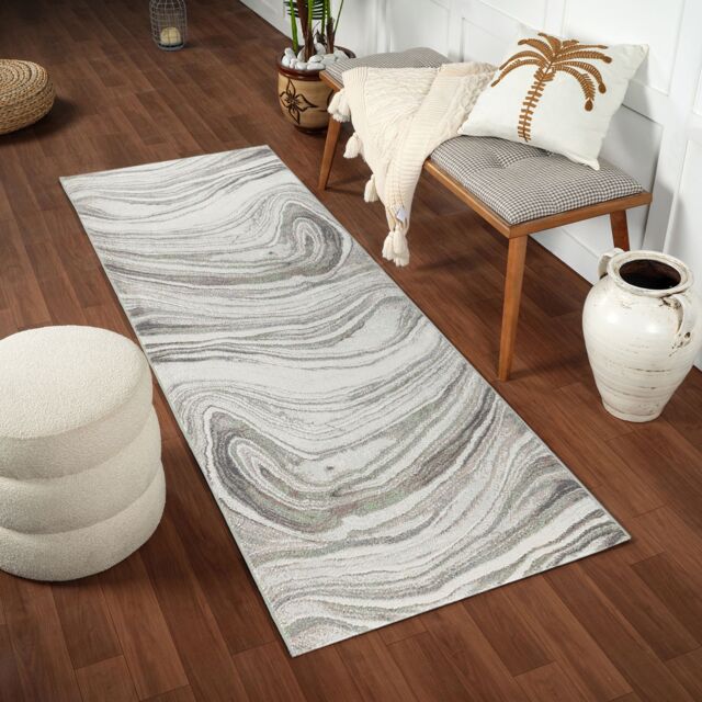 Livabliss Roma-Modern Grey Brown Green Living Dining Bedroom Rug in Light Grey - Size: 80 cm x 220 cm - image 1
