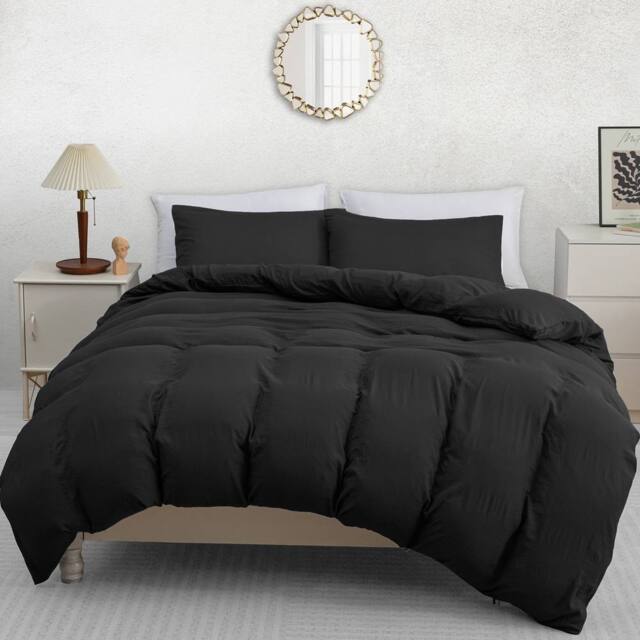 Pamposh Pre Washed Microfibre Duvet Cover Sets Reversible Quilt Covers in Black - Size: King - image 1