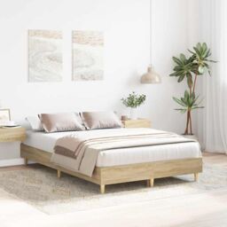 Berkfield Home Bed Frame No Mattress Sonoma Oak 140x190 cm Engineered Wood in Brown - thumbnail 3