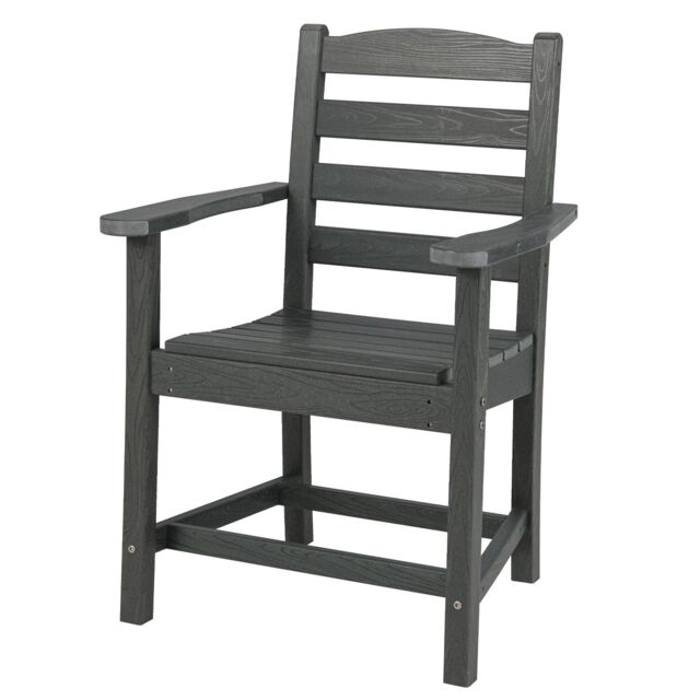 Gymax All Weather HDPE Garden Chair Outdoor Dining Chair With Armrests-Grey in Grey