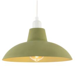 Happy Homewares Industrial Retro Designed Matt Curved Metal Ceiling Pendant Shade in Olive - thumbnail 2