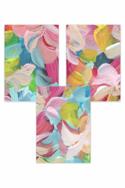 ARTZE Set of 3 Abstract Wild Garden Flowers in Pink & Blue Art Posters - Size: W50 cm x H70 cm - image 1